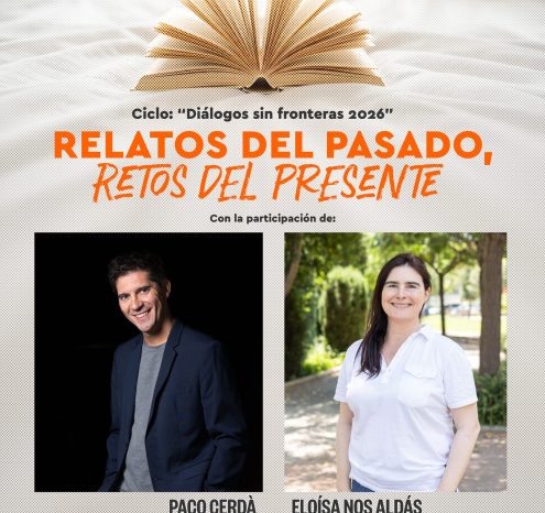 Relatos del pasado, retos del presente. Un diálogo entre Paco Cerdà y Eloísa Nos Aldás en el salón de actos de la florida universitaria en Catarroja.